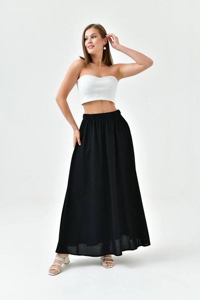 MVStore Γυναικεία λινή φούστα με ελαστική μέση με τσέπες