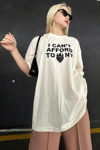 Madmext Γυναικείο T-Shirt Ecru Printed Crew Neck Mg1653