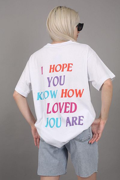 Madmext Weißes bedrucktes Oversize-Damen-T-Shirt mit Rundhalsausschnitt