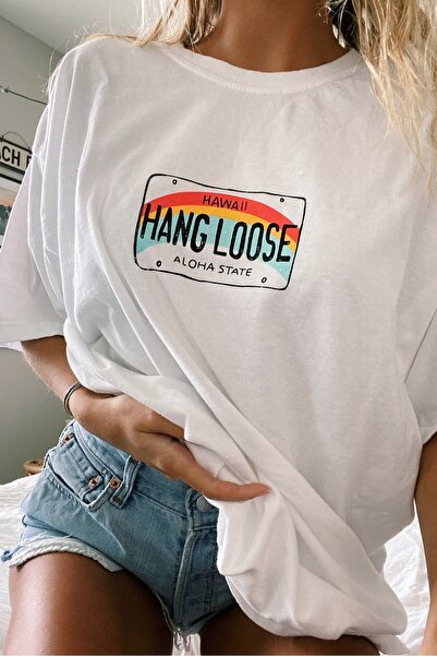 Madmext Γυναικείο μπλουζάκι Oversize με στάμπα λευκό Mg808