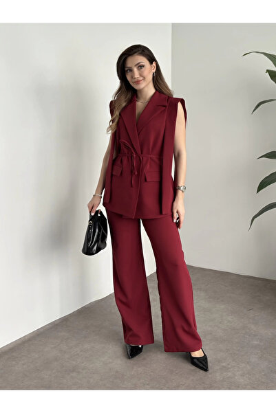 VOLT CLOTHİNG Kadın İp Bağlamalı Yelekli Takım