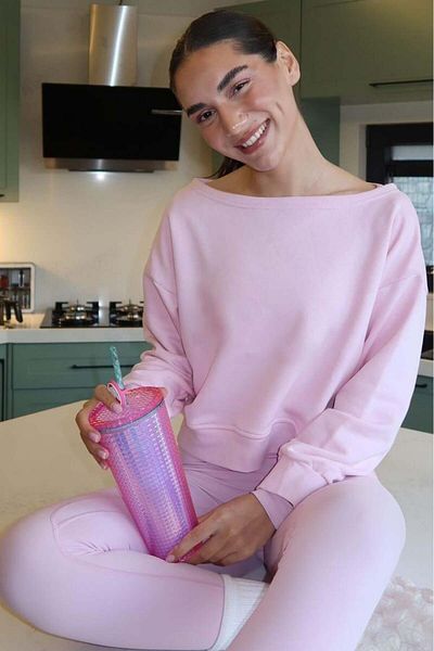 Madmext Pink Boat Neck Women's Sweatshirt Mg2208