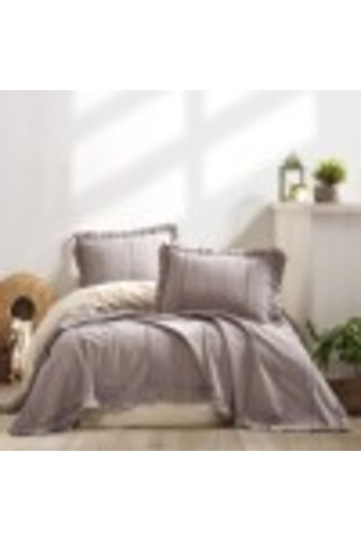 Şaheser Set cuvertura + 2 fete perna cu volan, 220 x 240 cm, Tiziana gri