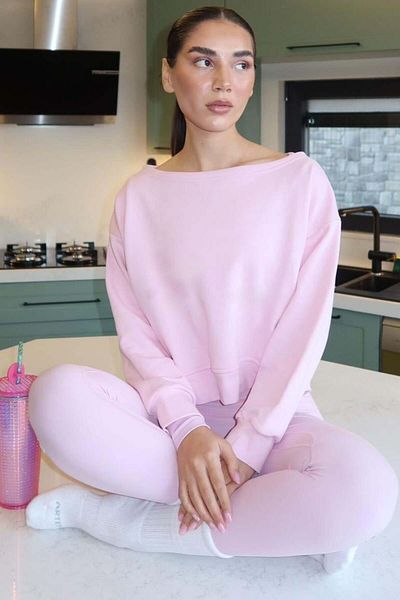 Madmext Pink Boat Neck Women's Sweatshirt Mg2208