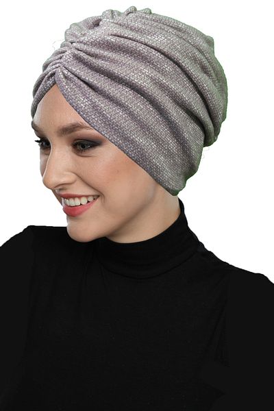 fidan bone Melted Patterned Draped Dusty Rose Double Sided Ready-Made Turban Hijab Bonnet