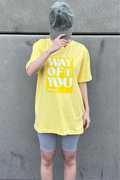 Madmext Gelbes bedrucktes Overfit-T-Shirt mit Rundhalsausschnitt MG1999