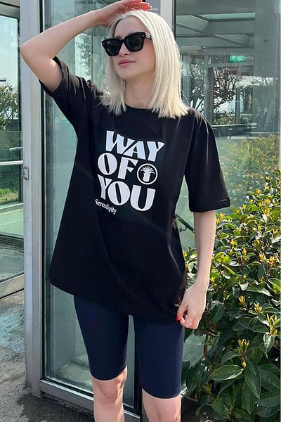 Madmext Μπλουζάκι με μαύρο εμπριμέ Crew Neck Overfit MG1999