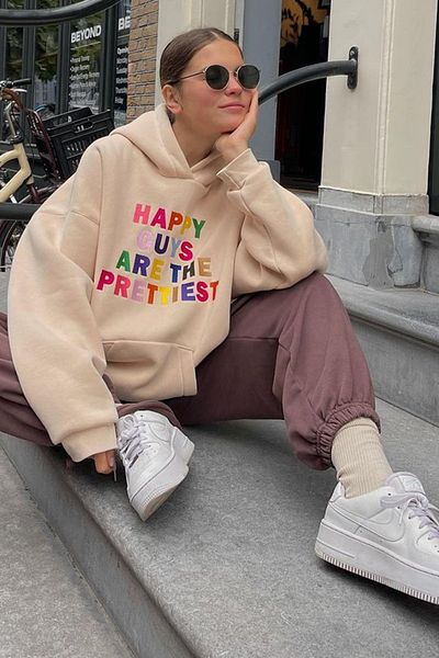 Madmext Beige Colored Embroidered Crew Neck Sweatshirt Mg1574