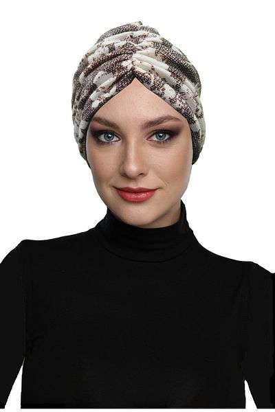 fidan bone Patterned Draped Dusty Rose Double Sided Ready-Made Turban Hijab Bonnet