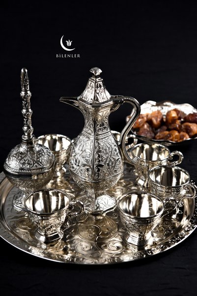 Bilenler Osmanlı Motifli Gümüş Zemzem Takımı 10 Parça Şık İkram Seti