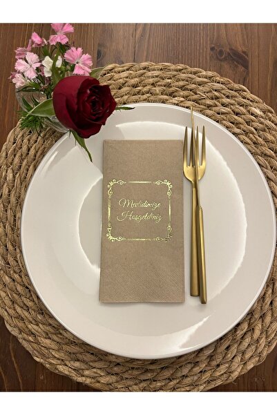 kidspartim Gold Yaldızlı Kraft Çerçeveli Mevlidimize Hoşgeldiniz Peçete 16 Adet