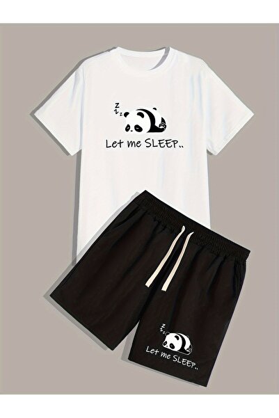 Lider Leather Set de tricouri și pantaloni scurți imprimați unisex, croială s...