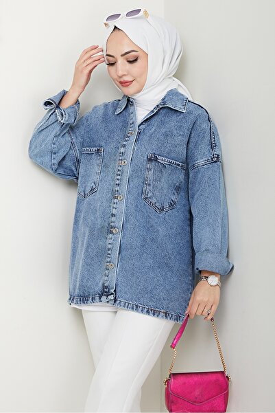 Bestenur Aysila Oversize Denim Jacket 1463 - Light Blue