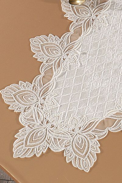 Evlen Home Collection Βελούδινο δαντέλα Runner Elvis Cream (60X90 CM)