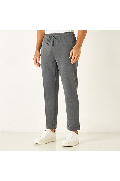 Smart Textured Slim Fit Flexi Waist Trousers with Pockets and Drawstring Closure