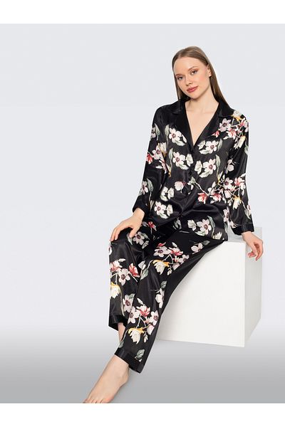 JENİKA Set de pijamale din 2 piese, cu mâneci lungi, cu imprimeu floral, cu nasturi