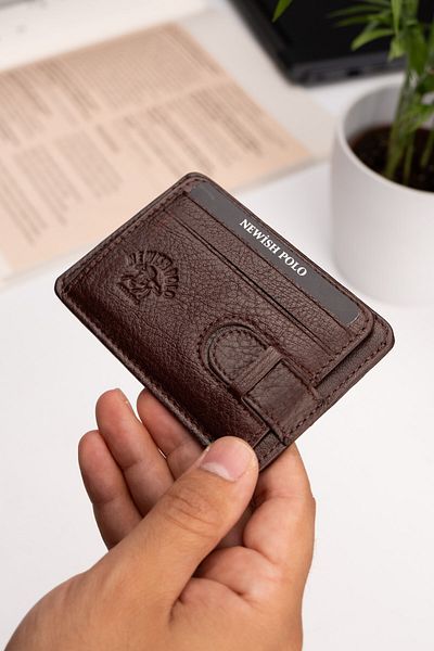 Newish Polo Мъжки портфейл и картодържател от естествена кожа - кафяв
