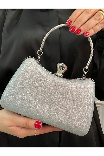 Baykuş Boutique Geantă pentru rochie de seară de noapte Crystal Hairy Stone, geantă cu lanț cu cataramă și curea de mână