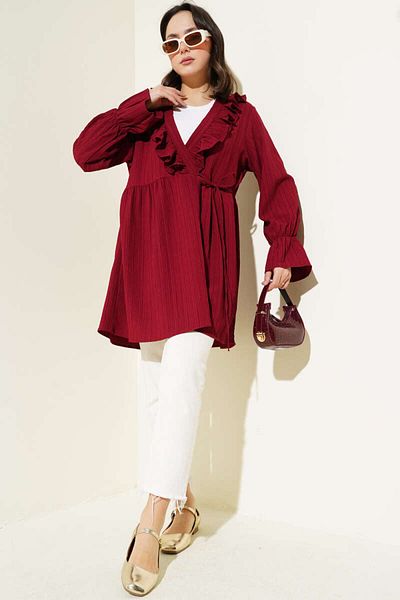 VOLT CLOTHİNG Women's Ruffled Tie Kimono