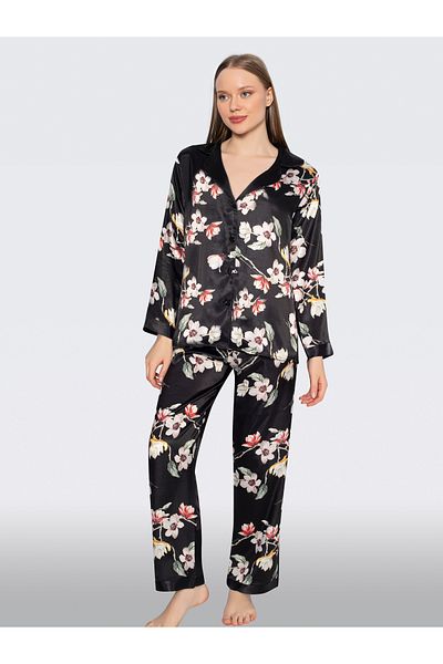 JENİKA Set de pijamale din 2 piese, cu mâneci lungi, cu imprimeu floral, cu nasturi