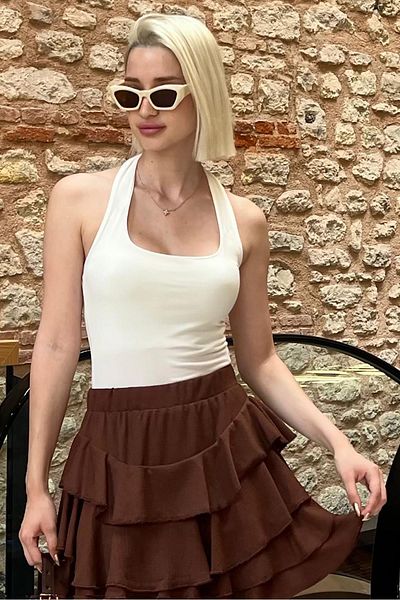 Madmext Body Crop Alb cu Curea pentru Gât - Guler Halter MG2146
