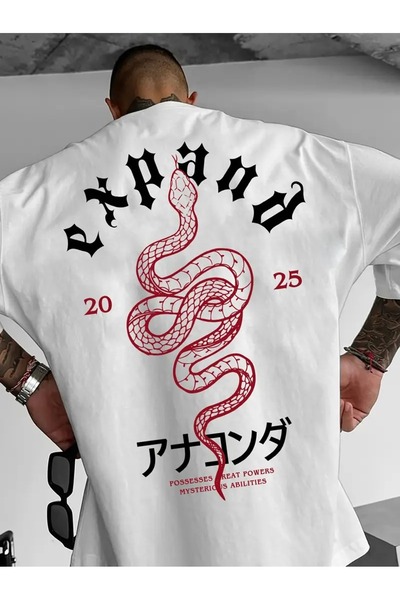 LAND MODA Ανδρικό μπλουζάκι με γραφικά στυλ δρόμου - "EXPOSURE" με στάμπα φιδ...