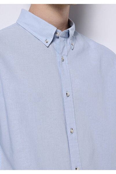 Colin's Regular Fit Shirt Neck Düz Erkek Keten Karışımlı Mavi Uzun Kol Gömlek