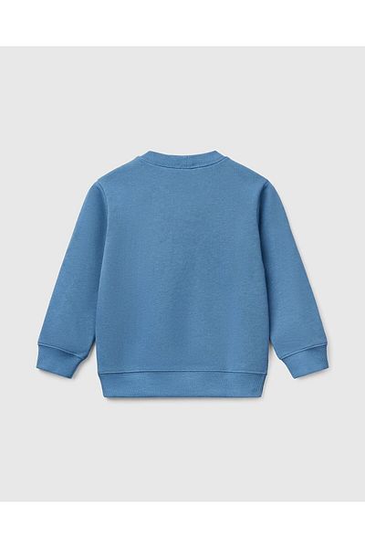 United Colors of Benetton Boy's Aviator Blue Benetton Logo Printed Crew Neck Sweatshirt