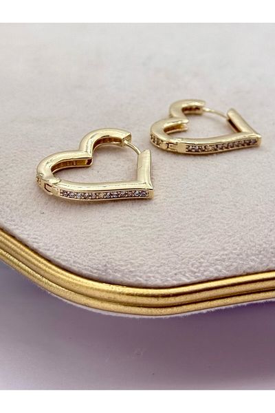 MyladyAccessoriess Zircon Stone Detail Heart Hoop Earrings (Steel) Silver
