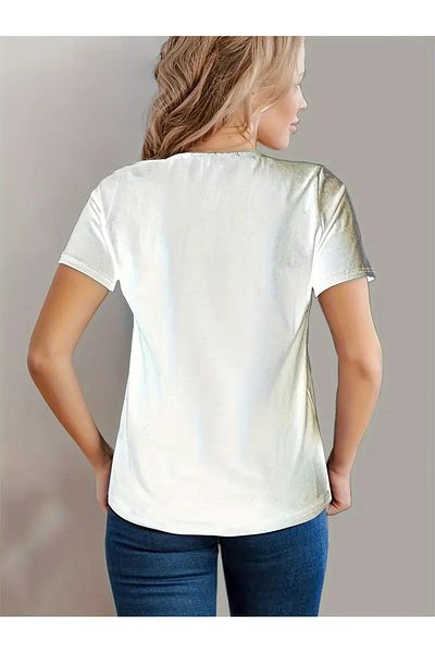 PENTHİLUS Cute Cat Printed Round Neck T-Shirt, Comfortable Short Sleeve T-Shirt for Spring and Summer, Women's Clothing
