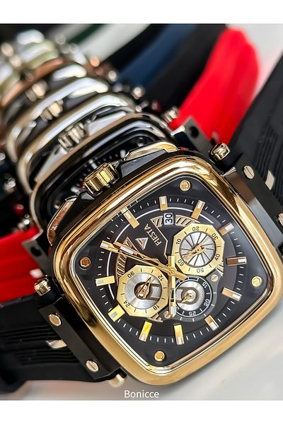 Fiesta Black-Yellow Silicone Cord,Functions Active,Steel Case,Vip Series Men's Wristwatch Bracelet