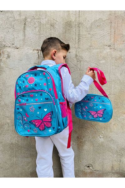 Çanta Trend Waddell Orthopedic Blue Pink Butterfly Calitatea de primă calitate și durabilă FirstSchool și Lunchbox