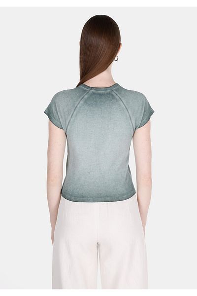 Colin's Slim Fit Round Neck Printed Women's Green Short Sleeve T-Shirt