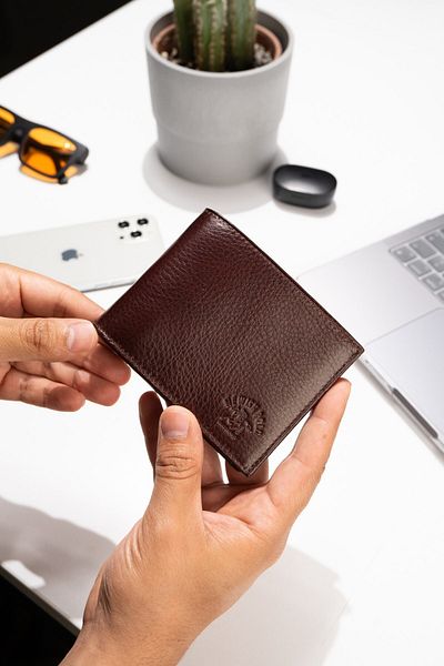 Newish Polo Мъжки портфейл и картодържател от естествена кожа - кафяв