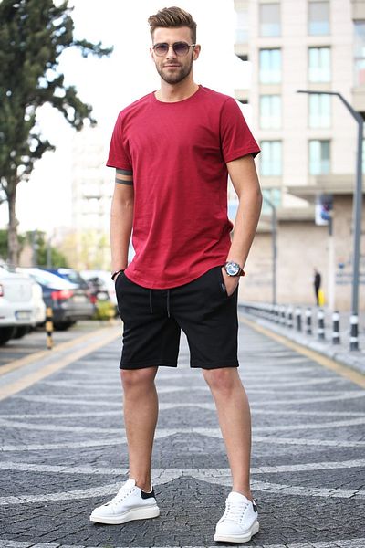 Madmext Claret Red/μαύρο ανδρικό σορτς 5655