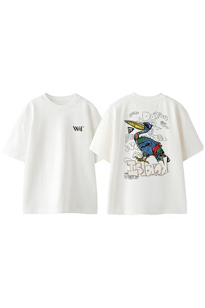 THEWERT Tricou oversize alb din bumbac cu imprimeu pe spate Island Design