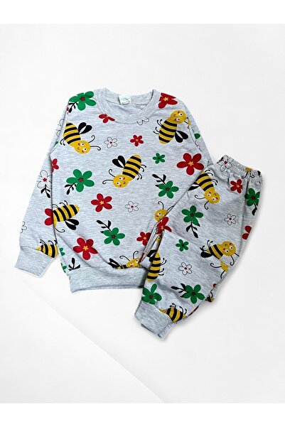 Pijamakids Set de pijamale sezoniere pentru fete, 100% bumbac, gri, cu mâneci...