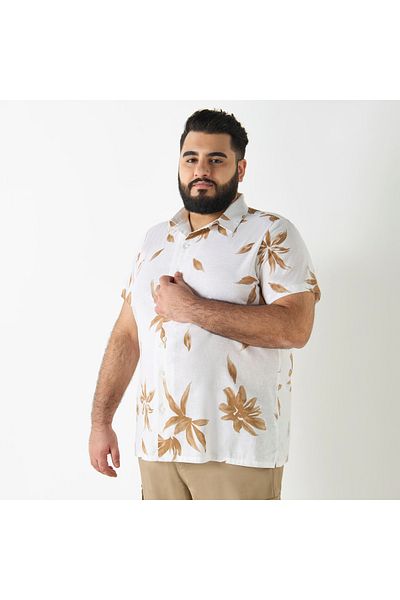 FAV Plus Size Regular Fit Floral Print Linen Blend Shirt with Shorts Sleeves