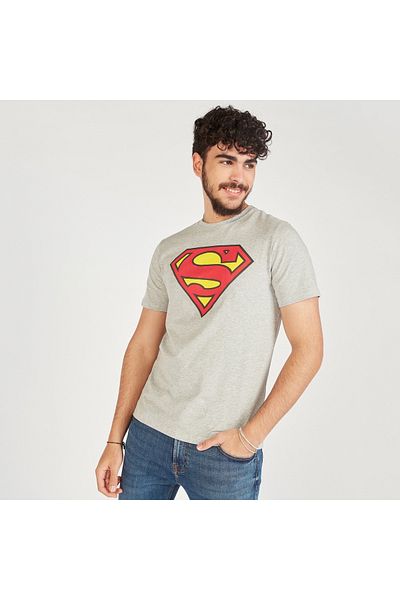 SP Characters Superman Print Crew Neck Slim Fit T-shirt with Short Sleeves
