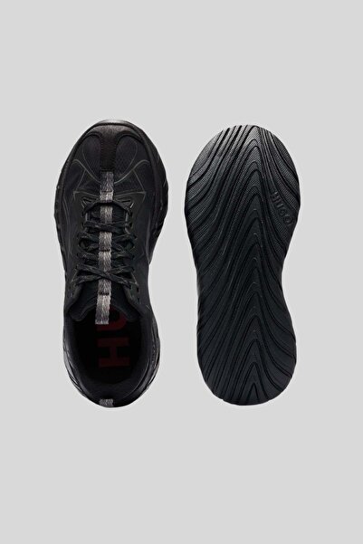 HUGO Marka Logolu Şerit Detaylı Erkek Sneaker Siyah