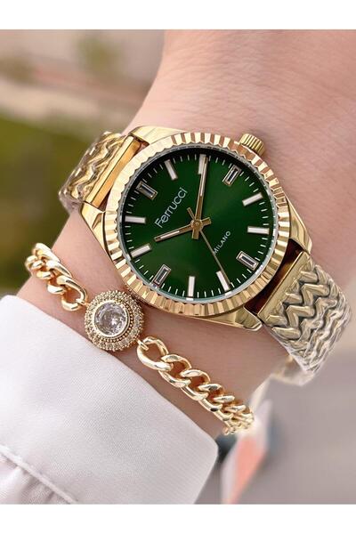 Ferrucci Çelik Kordon Kararma Renk Atma Yapmaz 2 Yıl Garantili Kadın Kol Saati+Bileklik F.03545.03
