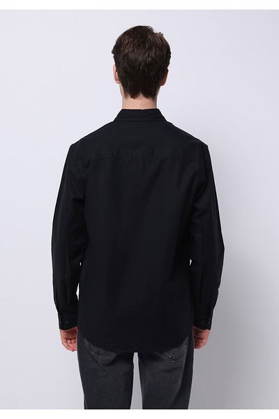 Colin's Regular Fit Shirt Neck Plain Men's Linen Blended Black Long Sleeve Shirt