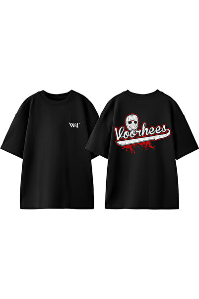 THEWERT Tricou oversize negru din bumbac cu imprimeu pe spate Jason Voorhees