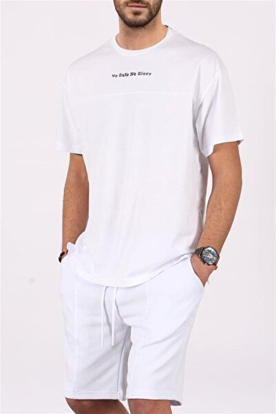 Madmext White Men's Shorts Set 5382