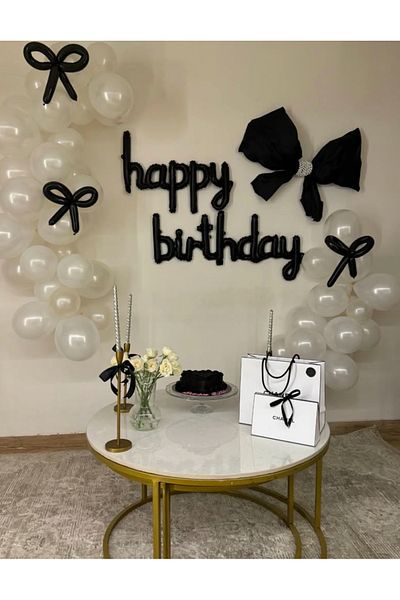 Çemrek Süs Parti Black Bow with White Metallic Balloons Concept Balloon Chain Set of 53