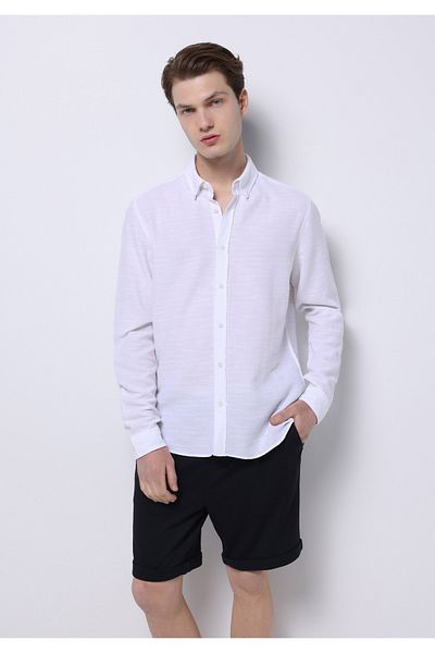Colin's Cămașă Slim Fit Gât Cămașă albă cu mânecă lungă pentru bărbați