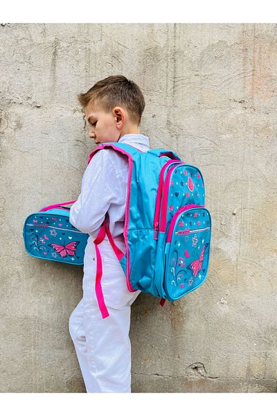 Çanta Trend Waddell Orthopedic Blue Pink Butterfly Calitatea de primă calitate și durabilă FirstSchool și Lunchbox