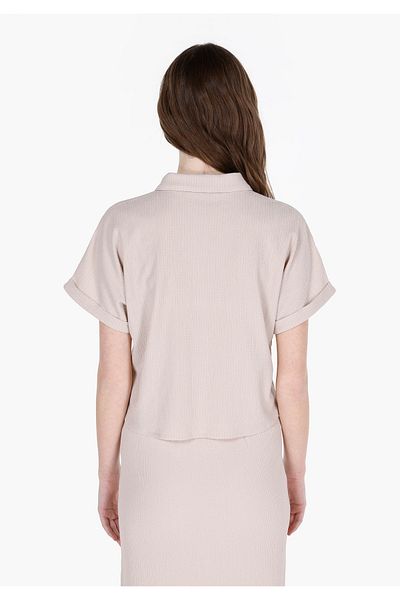 Colin's Tricou cu mânecă scurtă, bej, cu gât, jacquard, pentru femei