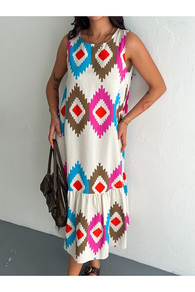 Fanori Woman Authentic Patterned Volume Woven Dress