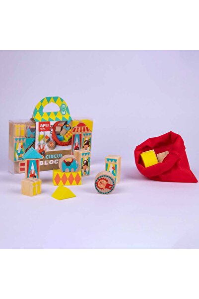 Apli Kids Cuburi constructie din lemn, La Circ, Apli, 16 piese multicolore, +12 luni